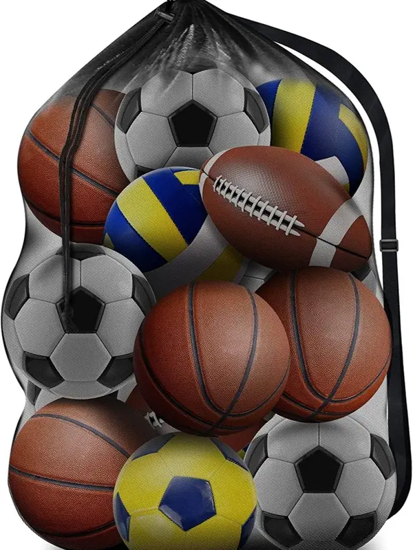 30” x 40” Extra Large Sports Ball Bag for Football, Basketball, Volleyball, Swimming Gear - Drawstring Mesh Bag with Adjustable Shoulder Strap 0