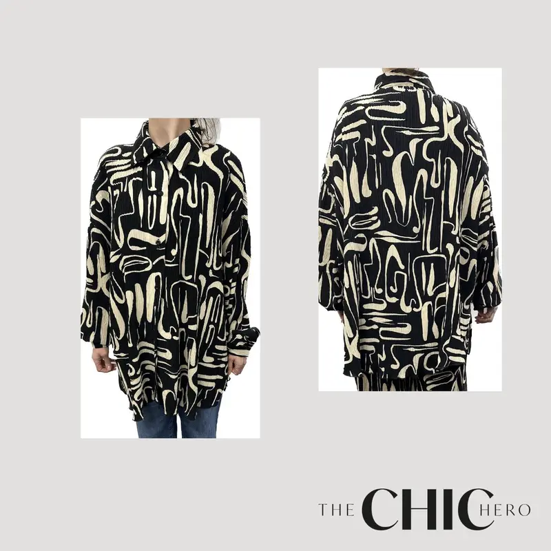 ChicHero Crinkle Abstract Print Dropped Shoulder Oversized Comfort Co-ord Shirt & Trousers 4