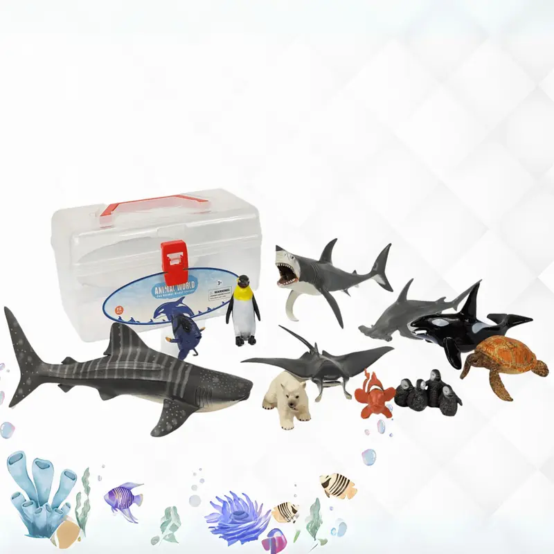Sea Animal Large Jumbo Solid Figures 12Pcs Realistic Toy Fish Sea Creatures For Children - Shark, Whale, Dolphin, Turtle 1