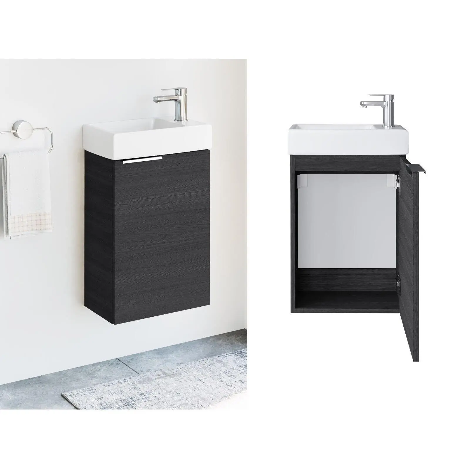 Bathroom Vanity Unit 400 Basin Cloakroom Sink Wall Cabinet Black Grey Ash Avir