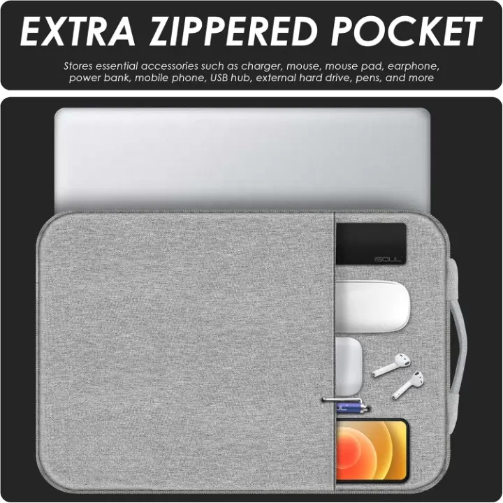 14-15.6 inch Shock Resistant Laptop Sleeve Case Briefcase Bag [Accessory Pocket] Compatible for Laptop Waterproof Case Cover for MacBook Pro/Surface Book/XPS 15 /Chromebook/HP/Lenovo Grey
