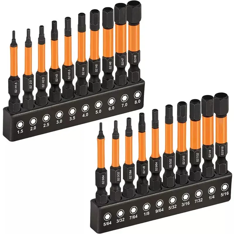 20Pcs 50mm Hex Allen Key Impact Driver Screwdriver Bits Imperial & Metric Set UK