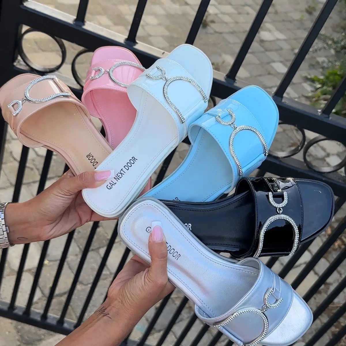 Diana - Diamanté Buckle Detail Square Toe Sandals