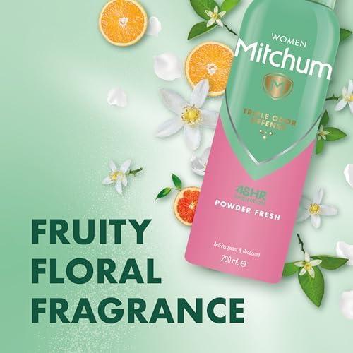Product Introduction of Mitchum Women Triple Odor Defense 48HR Protection Deodorant Spray & Antiperspirant (200ml), Powder Fresh, Pack of 6 Body Care Comfort Cleanser Cosmetic Scent 11