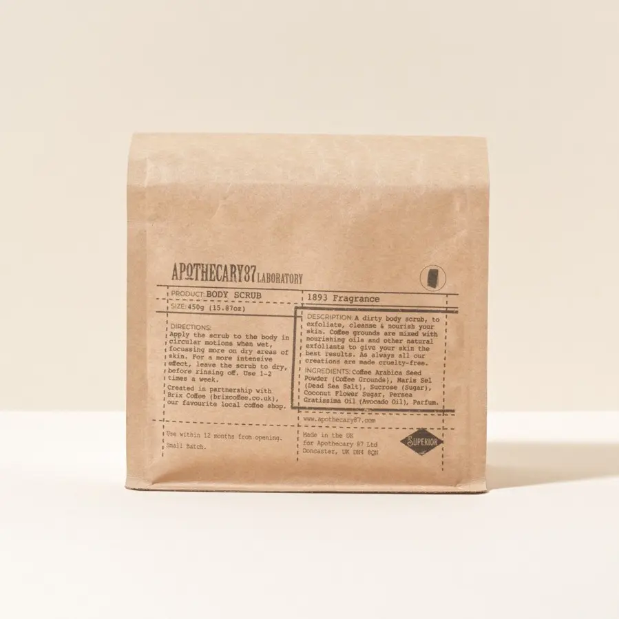 Apothecary 87 Body Scrub | Premium Formulation With Coffee Grounds, Dead Sea Salt & Coconut Flower Sugar | Exfoliating Body & Face Scrub | 150g