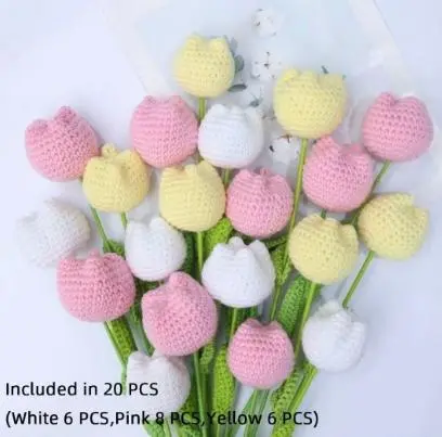 【Women's Day gift】Four Seasons HomeFurnishings -Crochet Tulip Vaseless, 10/20/30Artificial Flowers, Living Room Home Decor,Bedroom Dining Room, Christmas Wedding Party,Gift ltems Decorative Plants Omaments 2