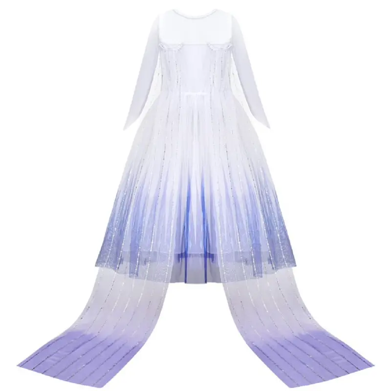Princess Elsa 2 Dress Set Girl Party Costume Fancy Outfit Crown Wand Necklace Glove WHITE  kids Cosplay Halloween costumes Christmas Gift 2