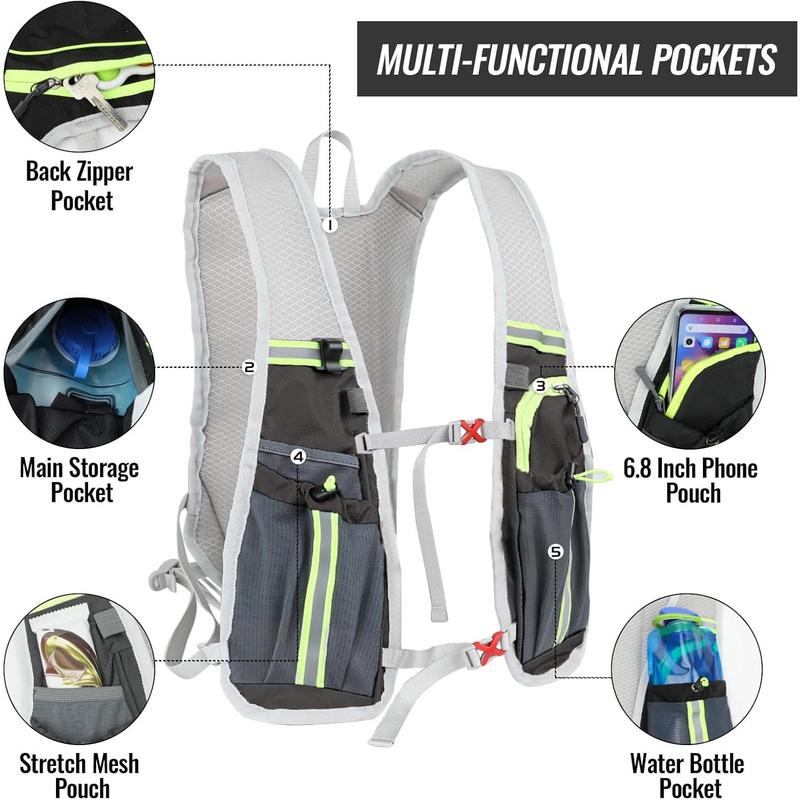 Nepfaivy Running Vest Hydration Backpack - Lightweight and Reflective Running Hydration Vest with Multi-pouches, Breathable and Adjustable Running Backpacks for Outdoor Running Cycling Climbing 1