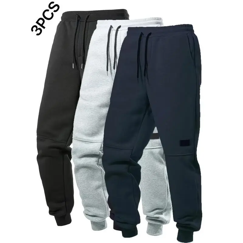 3pcs Men's Casual Solid Color Joggers, Men's Drawstring Pants With Pockets For Sport And Casual Wear 1