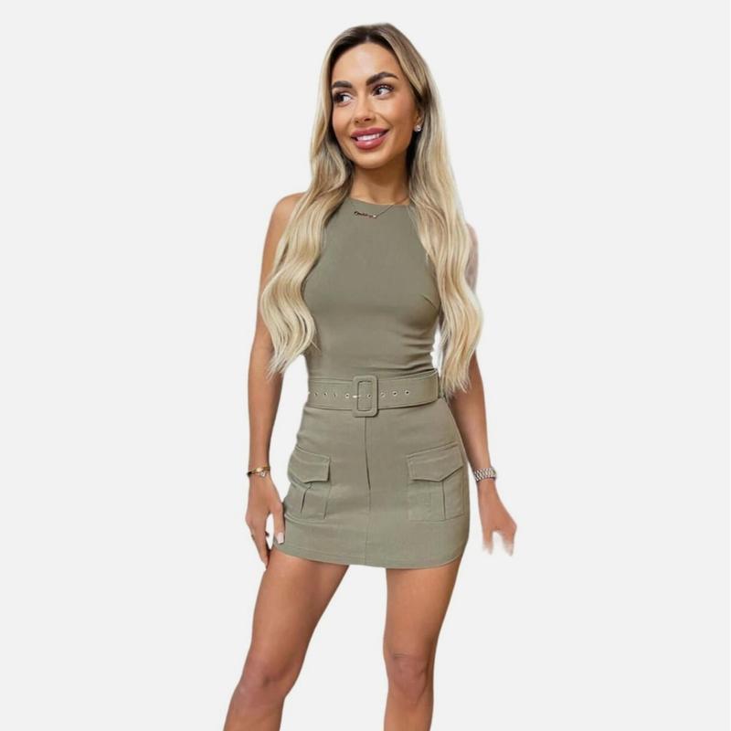 Ladies Sleeveless Cargo Skort Belted Play Suit UK S-2XL 5