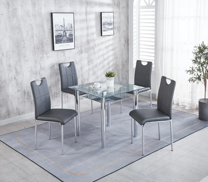 Modernique Compact Tempered Glass Table with 4 Chairs Set Available in Black & Grey 0