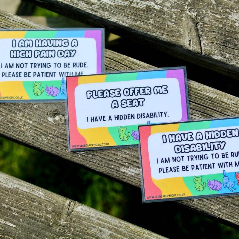 Rainbow cat communication cards | traffic light set | offer me a seat | hidden disability | chronic pain 1