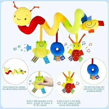 Spiral Pram Toys for Babies - Wrap Around Pushchair Stroller/Car Seat/Crib Sensory Toys for 0 3 6 9 12 Months Early Learning Play Bar Newborn Hanging Toy Infant Boys Girls Christmas Shower Gift 1