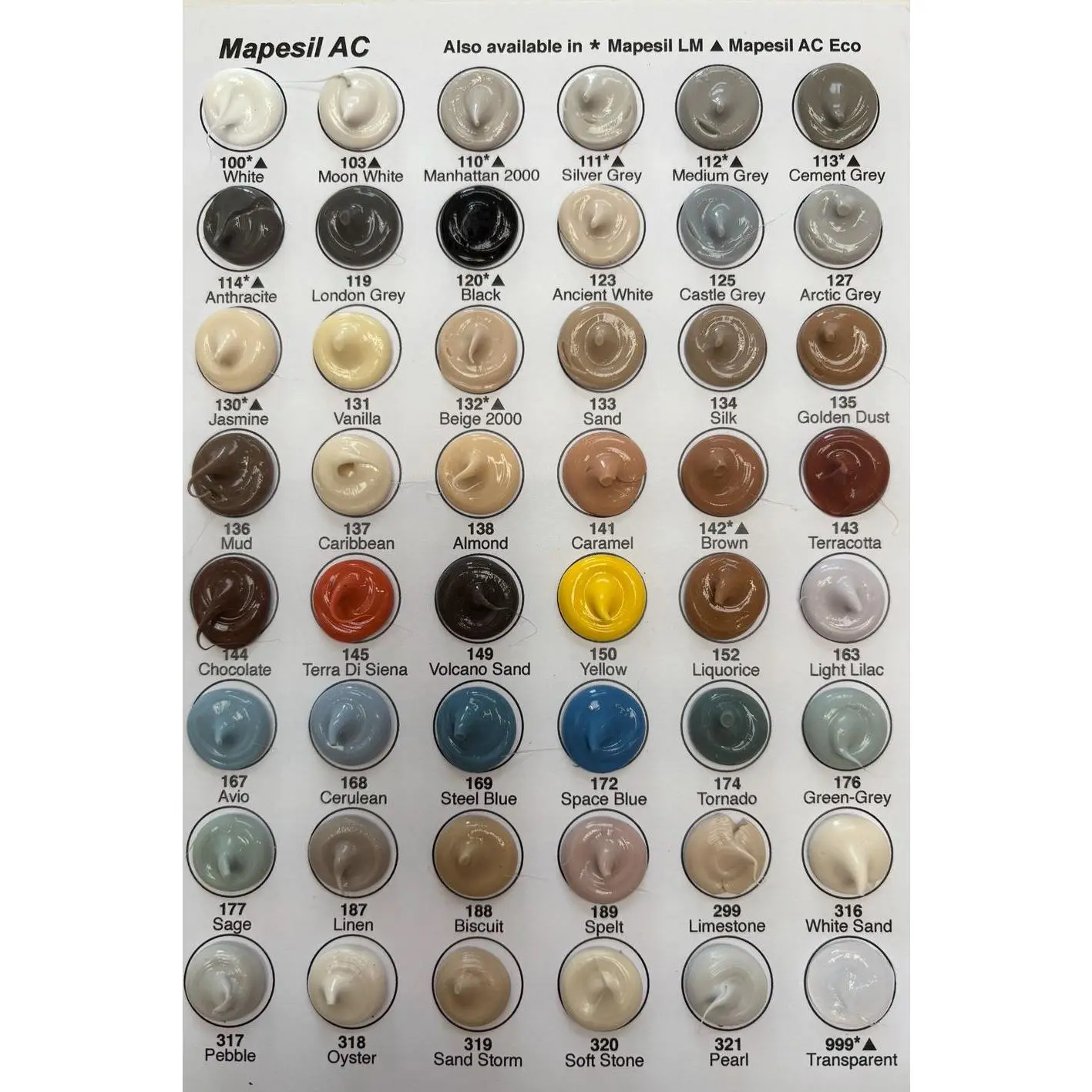 Mapei AC Colour Match Chart - High Elasticity - Non Staining