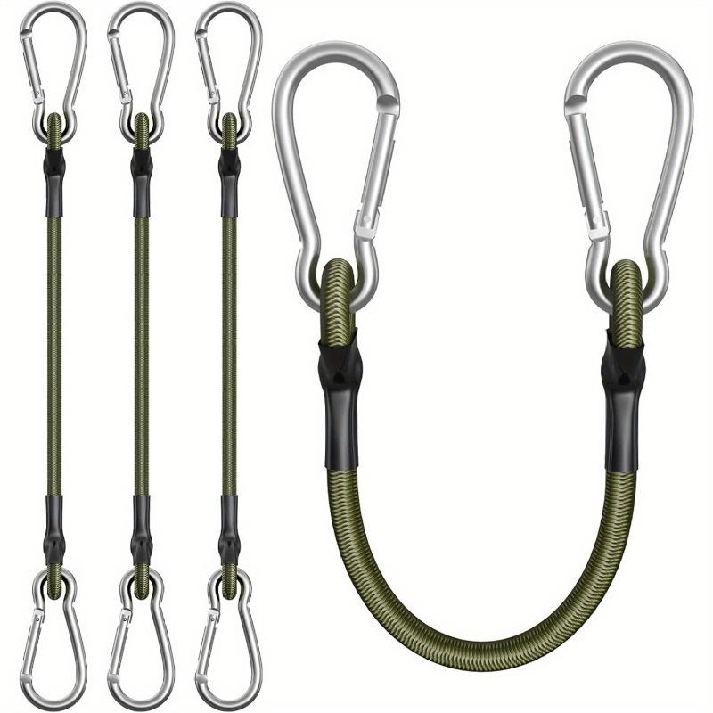 4pcs Heavy Duty Bungee Cords with Carabiner Hooks – 12 Inch Flexible Elastic Rope for Camping, Luggage, Cargo & More – Green, Black, Gray, White Straps with Metal Hooks, Durable and Versatile for Securing Loads, Travel Bag Strap Bungees 5