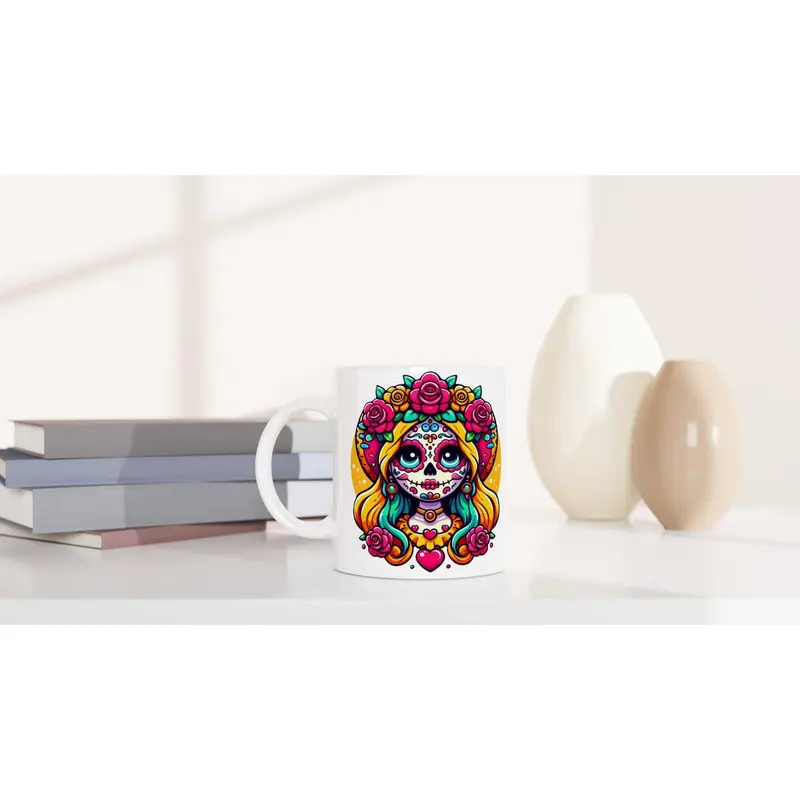Dia De Muertos  - White 11oz Ceramic Mug Beverage Drinkware Glossy Stylish Glossy Stylish Coffee Tumbler Cup Reuse Washable Reusable Printed 4