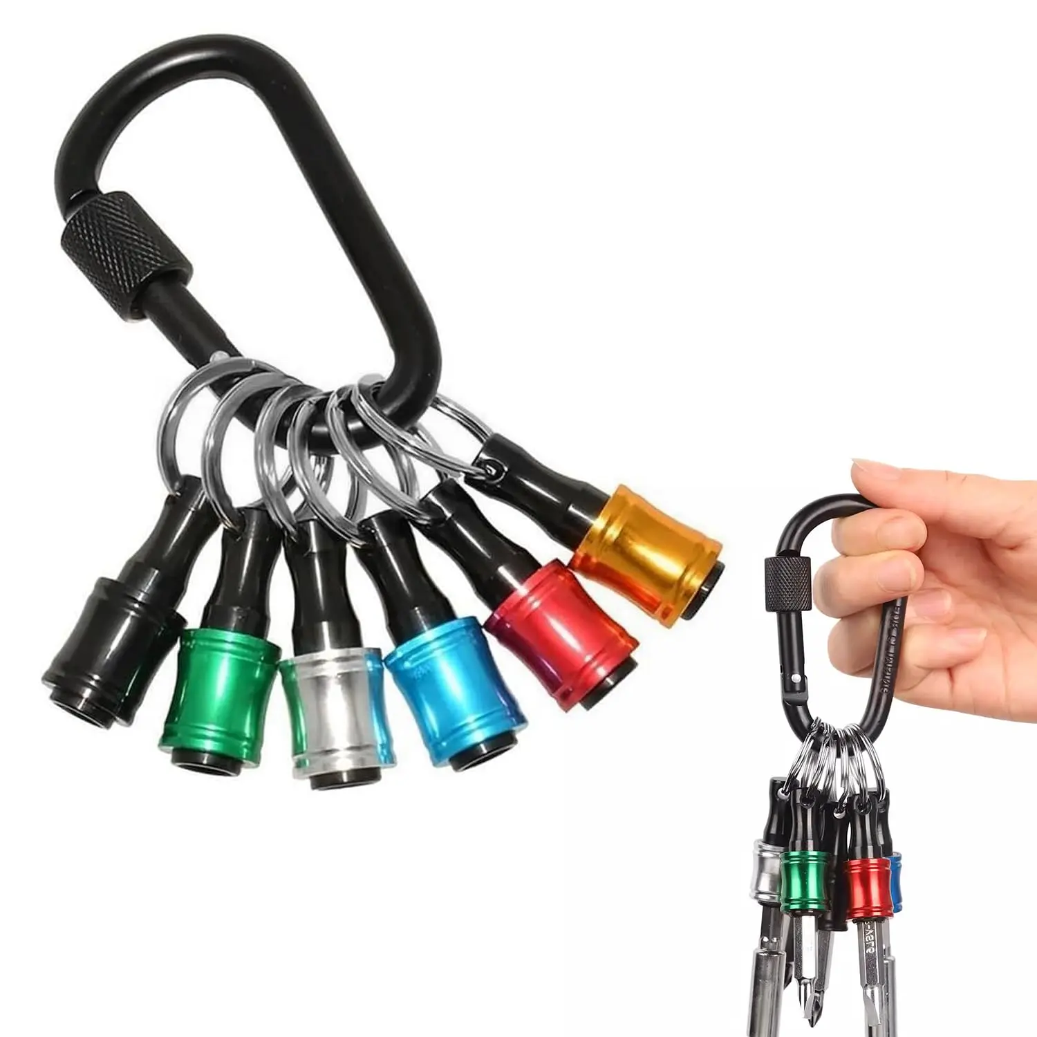 6-Pack 1/4 Inch Hex Shank Bit Holder Set, Portable Keychain Screwdriver & Drill Bit Organizer, Lightweight DIY Tools for Electrical, Woodworking & Construction