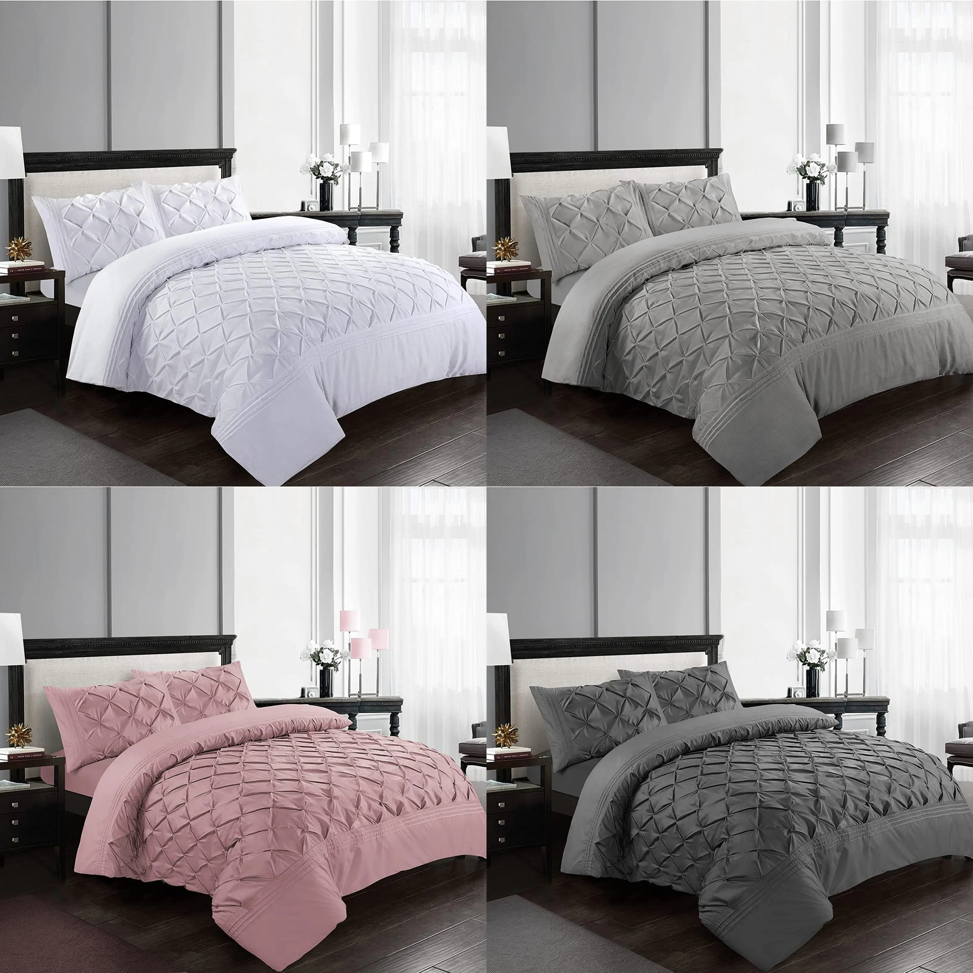 Luxury Pintuck Duvet Cover with Pillow Cases 100% Microfiber Quilt Covers Pin tuck Bedding Bed Set Double King Super King Size
