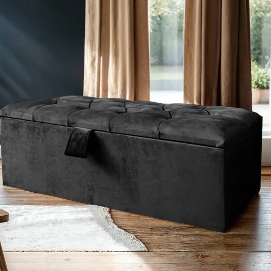 SK Luxury Living Ottoman Storage Box - Engineered Footstool Wood Luxurious Plush Velvet Ottoman Storage Bench, Perfectly Designed Ottoman for Bedroom Storage & Blanket - Toys Storage Box