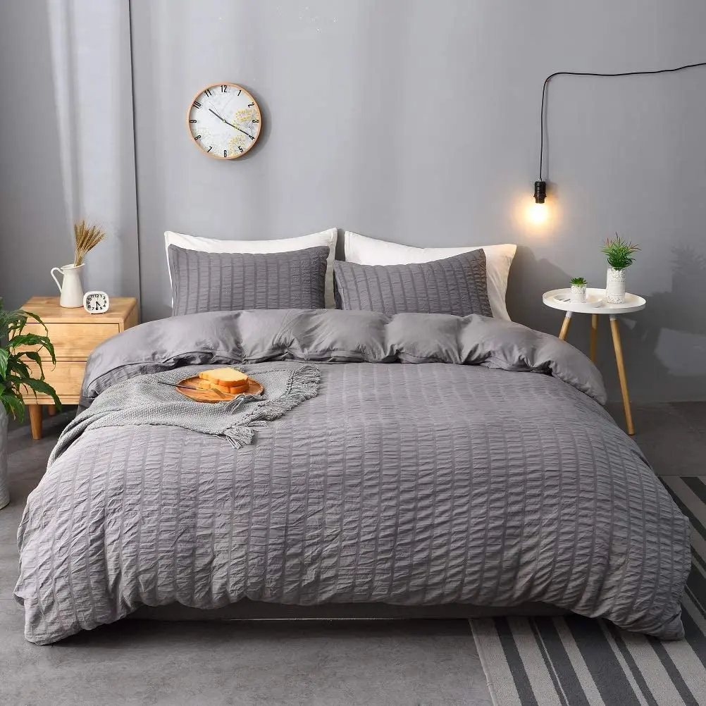 Seersucker Duvet Cover Set 100% Soft Cotton Quilt Covers Bedding Sets Double King Super King Size