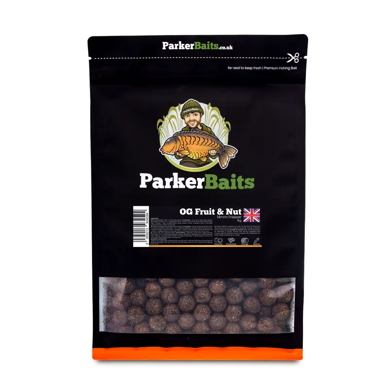 ParkerBaits OG Fruit & Nut Boilies 5kg Pouches for Carp Fishing - Nutty Flavour Blend with Tiger Nuts, Peanut Protein, and Superfoods 1