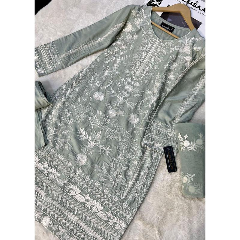 HK256 Lira - Mint Readymade Linen Mother & Daughter Suit 3