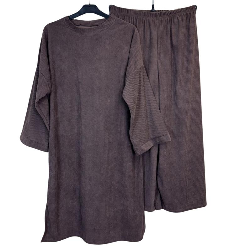 Ladies Corduroy Coord Set - Long Top and Wide Trousers, One Size UK8-16 - Womenswear [030] 5