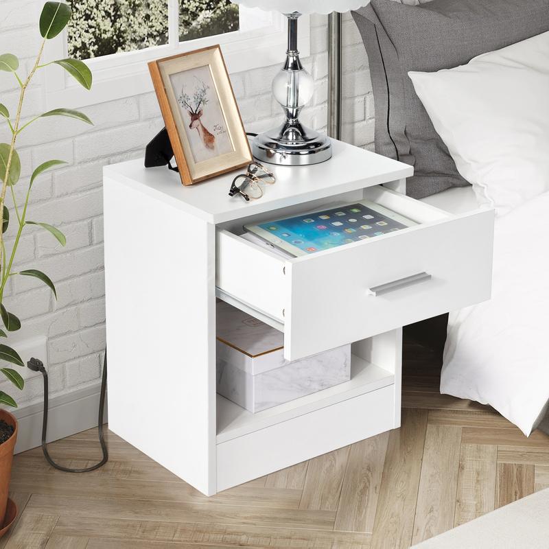 2-Tier Nightstand Bedside Cabinet End Table for Bedroom Home Office White 1