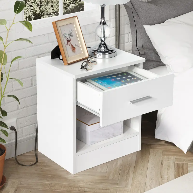 2-Tier Nightstand Bedside Cabinet End Table for Bedroom Home Office White 1