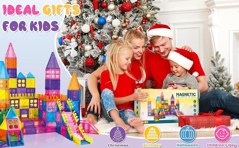 Product Introduction of Suebah 53PCS Magnetic Blocks & Tiles STEM Kit | Montessori Sensory Toys for 3-7 Year Olds | Easter Learning Gift for Kids (Thick Child-Safe Material) 7