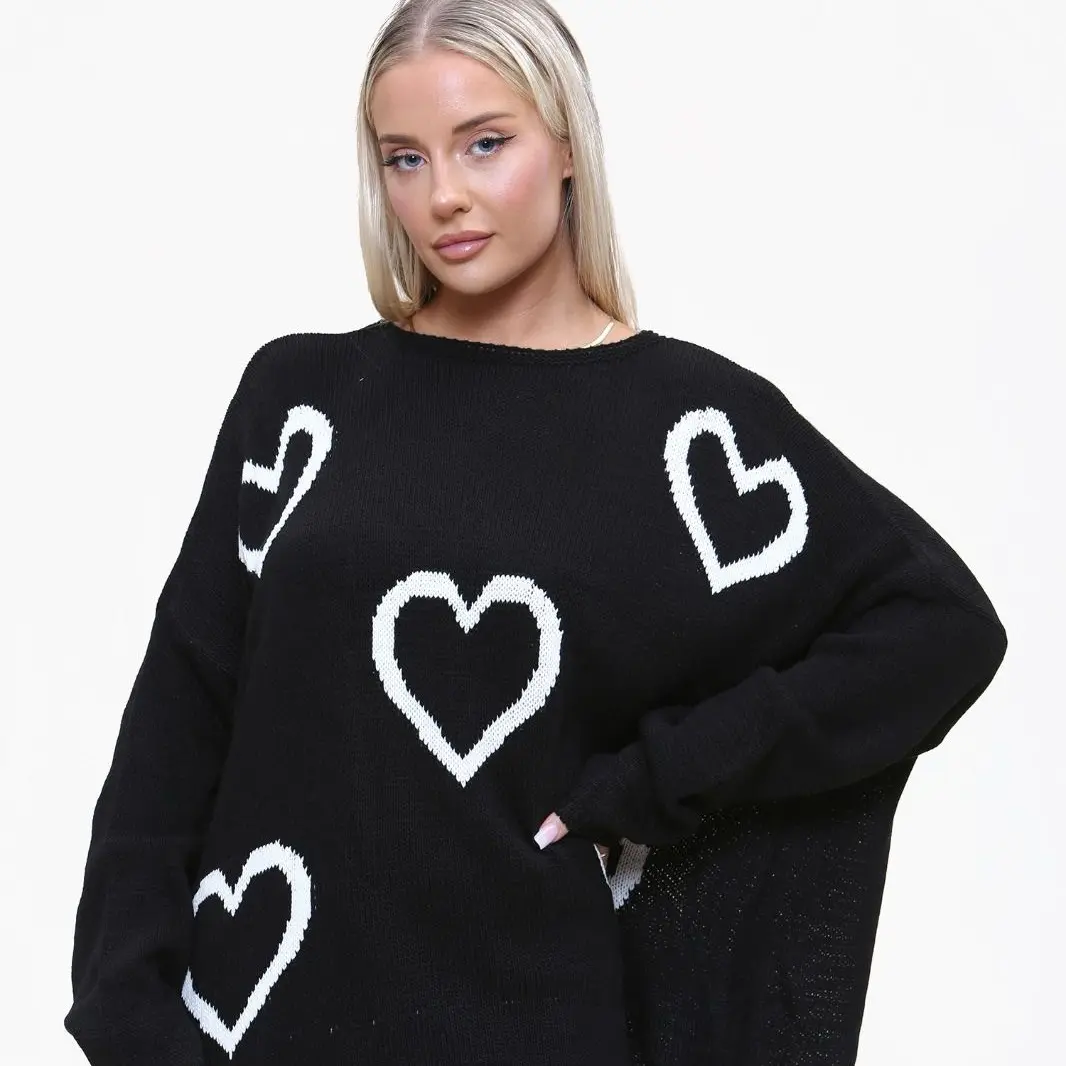 Diana Italian Knitted Lagenlook Heart Jumper Top - Cozy and Versatile - Fit, Sweater