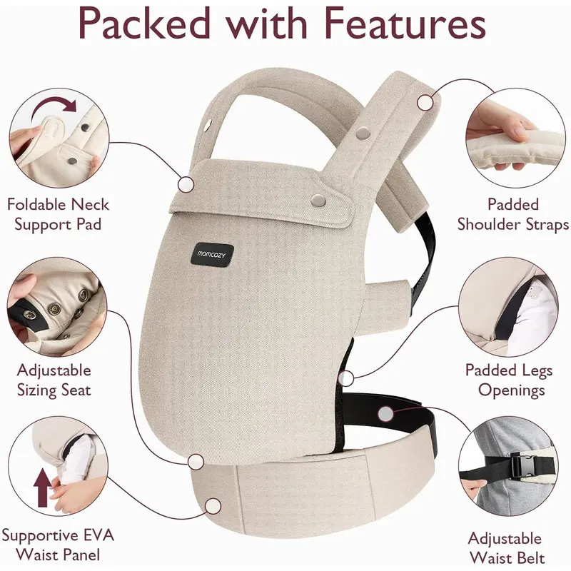 Baby Carrier - Ergonomic, Cozy and Lightweight Infant Carrier for 7-44lbs, Effortless to Put On, Ideal for Hands-Free Parenting, Enhanced Lumbar Support, Khaki 1