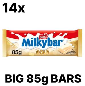 14 x Milkybar Gold Block 85g – Smooth Caramel Flavour White Chocolate Bars – Snack Bonbon Dessert