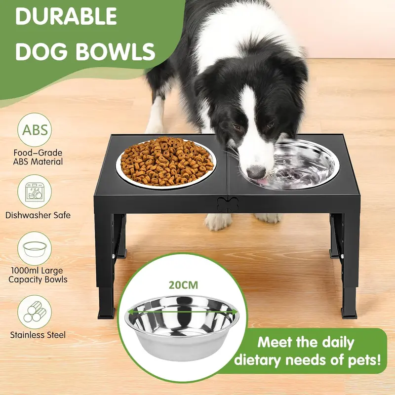 Raised Dog Bowls for Medium Large Dogs, Height Adjustable cat Bowl Stand 23cm/27cm/31cm/35cm, with 2×1000ML Stainless Steel Dog Food Water Bowl, Elevated Dog Bowls, Dog feeding station 3
