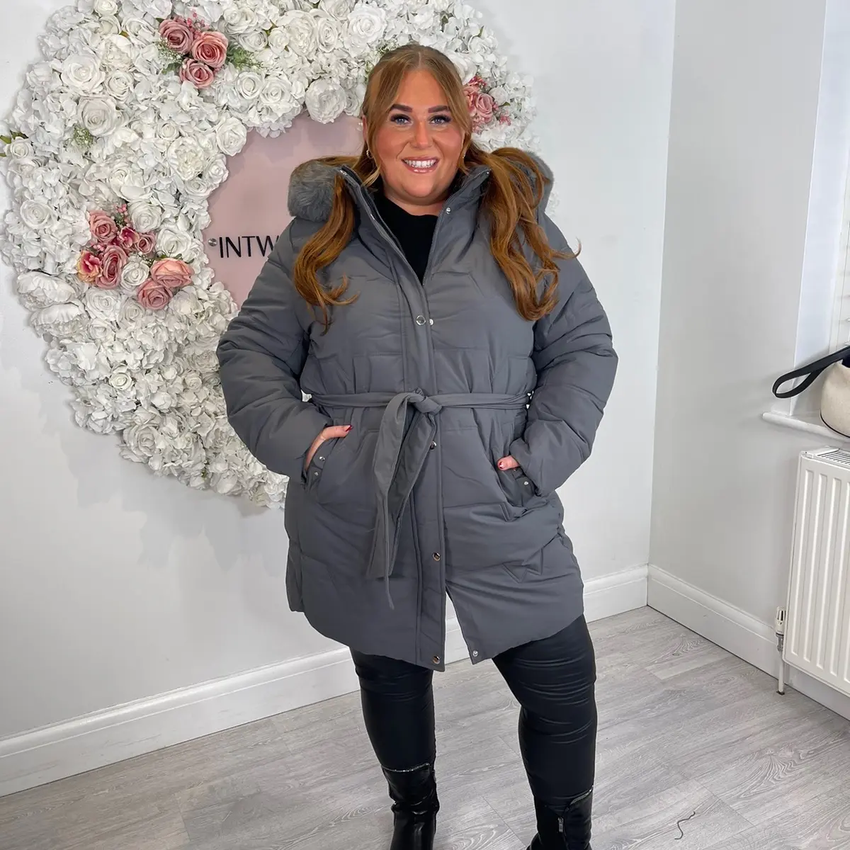 KIRSTY Puffer Fur Belted Hood Coat