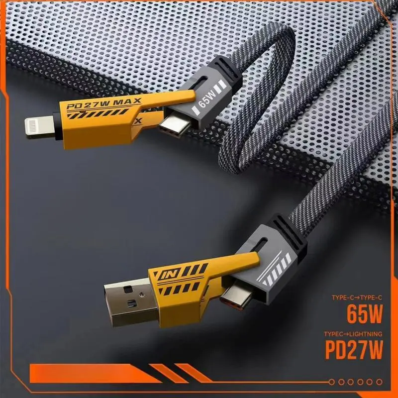 【US SELLER】4 In 1 New Multi-Port Charging Cable, 1Count PD Fast Charging Data Cable withMulti-head Design, Compatible withiPhone & Android 4