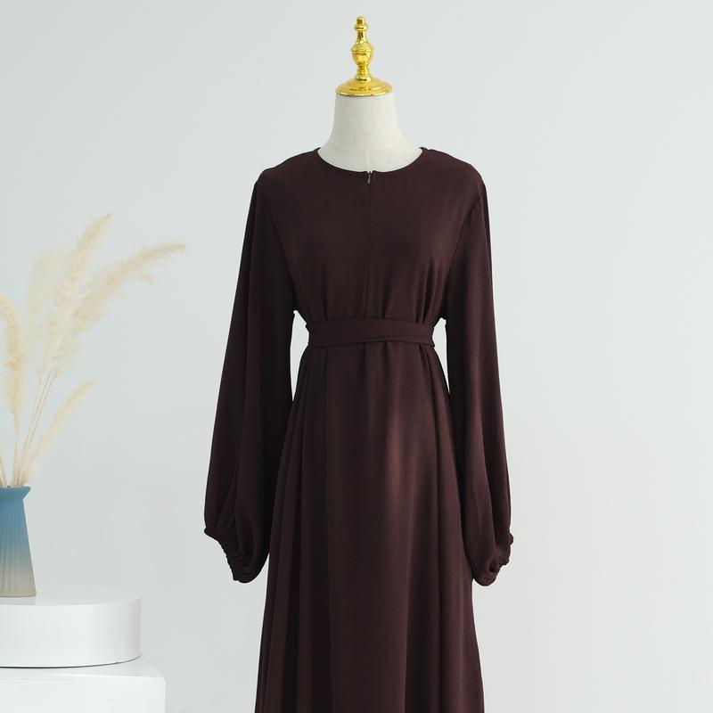 Product Introduction of HS1175 Front Zipper with Pocket Abaya in Crepe Fabric Party Abaya Dress 12