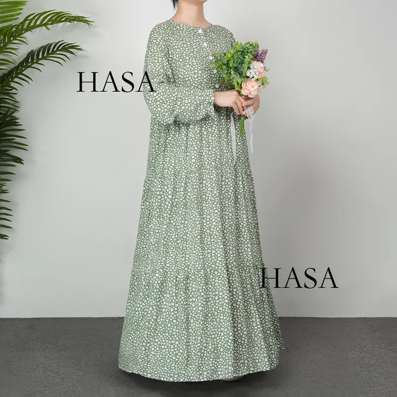HS0620 HASA SERIES Rayon Long Dress Flower Design plain minimalist 4