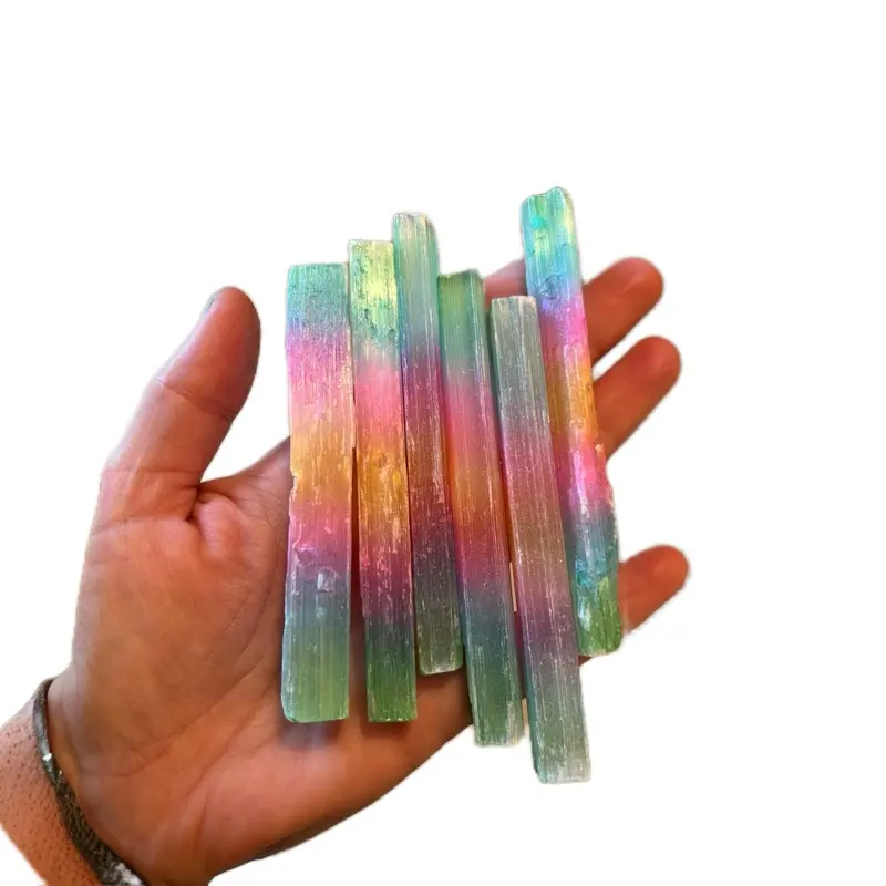 Rainbow Aura Selenite Crystal Sticks - Unicorn Crystal - Aura Stick