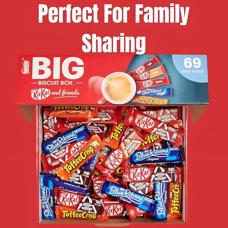 KitKatt and Friends Big Biscuit Box - 69 Assorted Chocolate Bars Including KitKatt, Blue Riband, and Toffee Crisp - Milk, Snack mixed  chocolate| Gift for Easter, Eid ul Adha, Father's Day, Spring, Wife/Husband, Girlfriend/Boyfriend Dessert 6