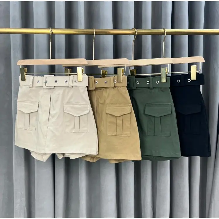 Promotion!!High Stretch Fabric Women's Solid Color Pockets Belt DecorShorts New Skirts For Summer 2024 High Quality New Products Launched Leather Belt[size6-20]