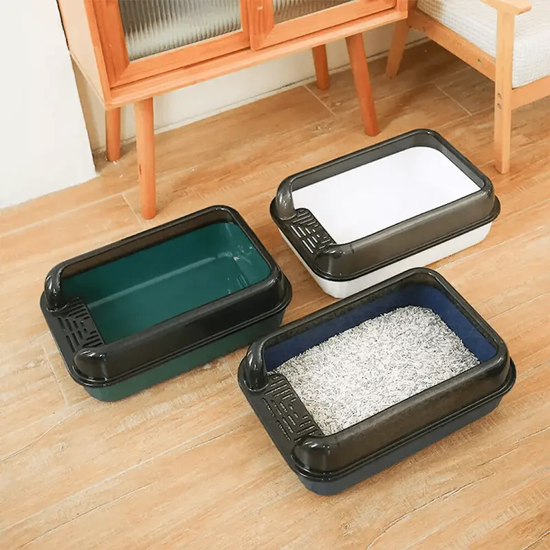 Open Cat Litter Tray Box Kitty Toilet With Extra Large Entry And Splash Guard 1