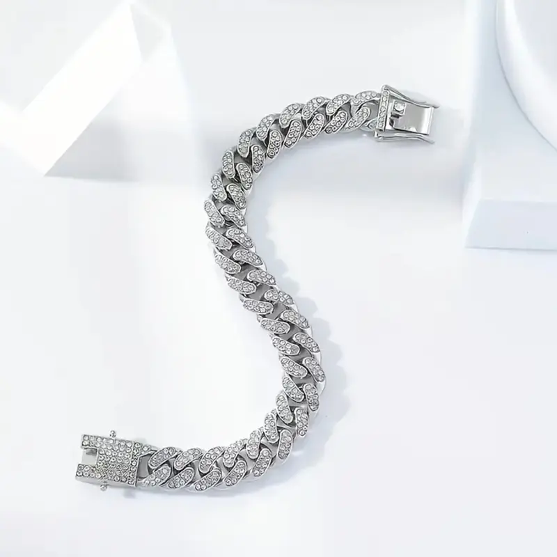 Men's Hip Hop Inlaid Rhinestone Bracelet - Fashion Accessory 20CM,8MM 2