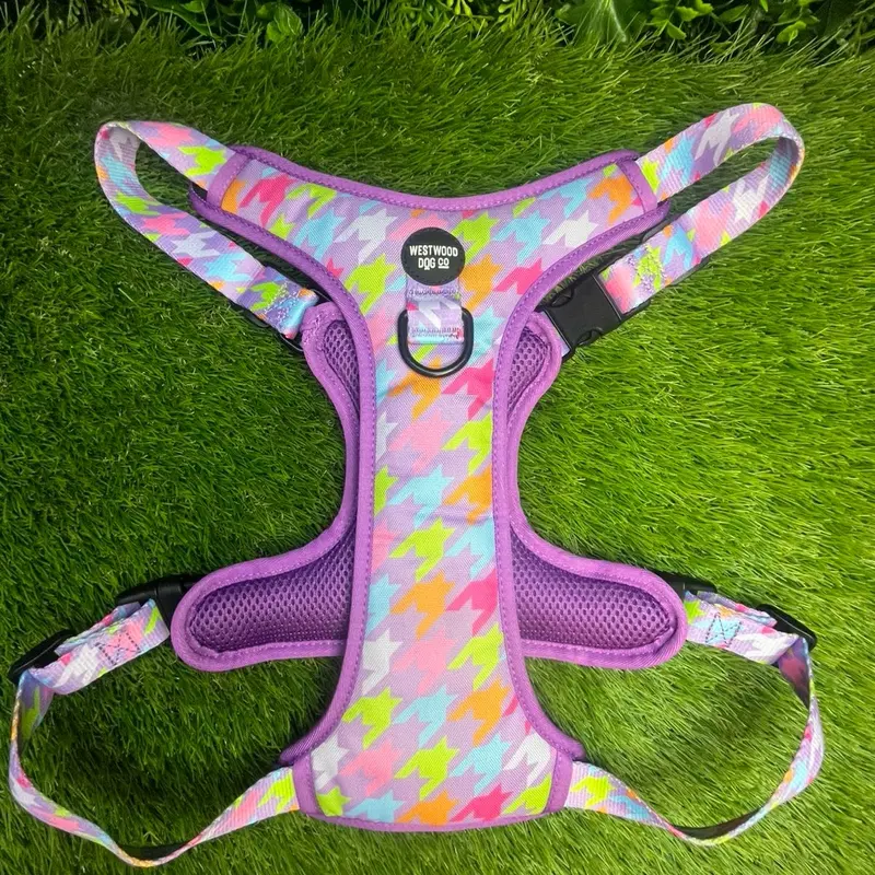 LARGE Westwood Dog Co Bubblegum Houndstooth Print Harness in Large - Adjustable Collars, Harnesses & Leads for Dogs 6