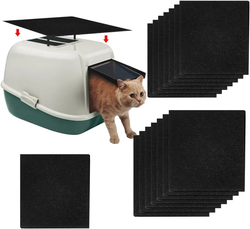 Carbon Filter for Cat Litter Box,Replacement Cat Litter Boxes Filters,Cat Litter Pans Odor Carbon Filters,Activated Charcoal Filter Mat,Odor Control & Air Purification,10.5x11.5cm,15pcs 0