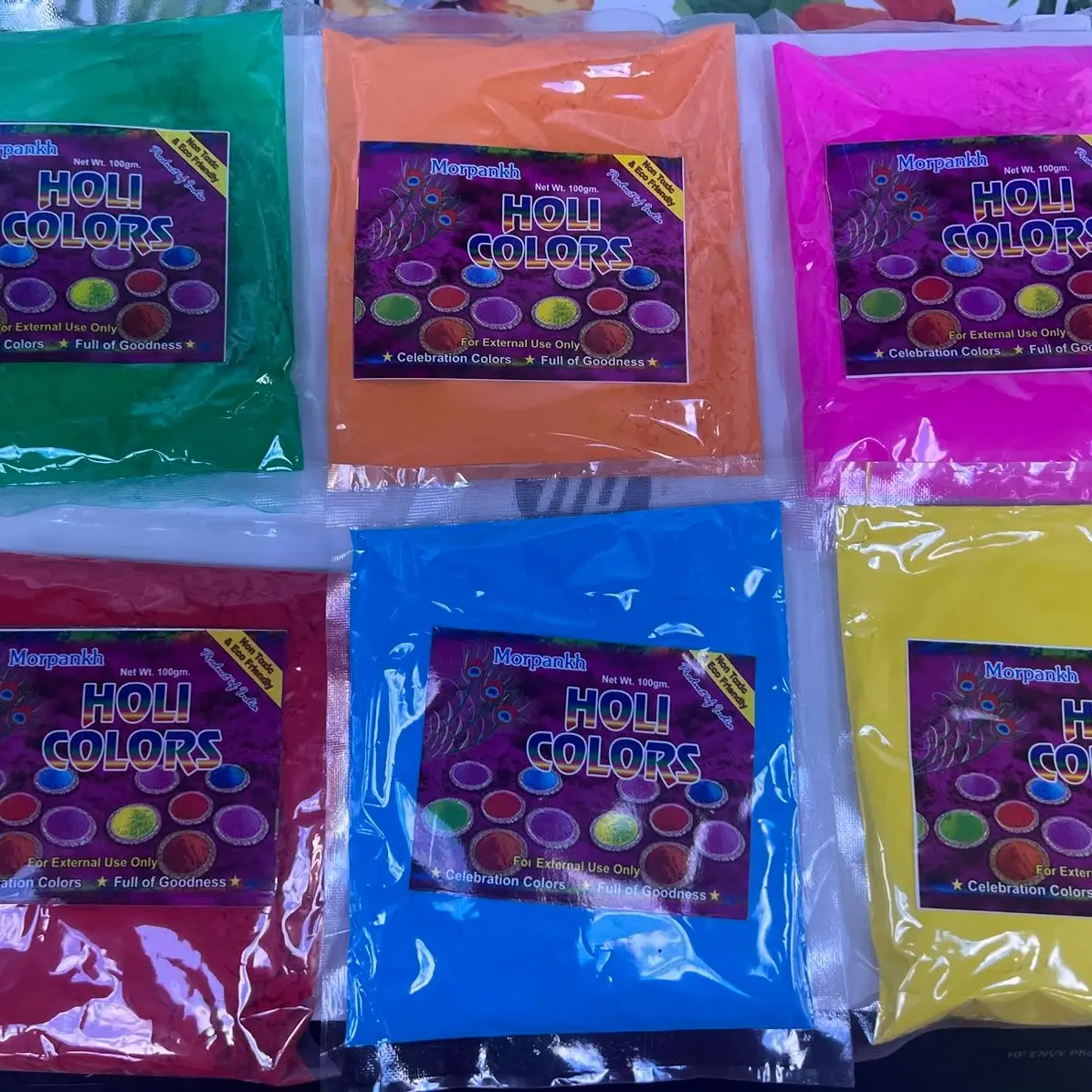 Festive Colours 6x100GM Packets Non Toxic Holi Coloured Powder for Colour Run, Parties, Festivals and Various Art |Pink, Blue, Orange, Green, Yellow, Red & Purple|