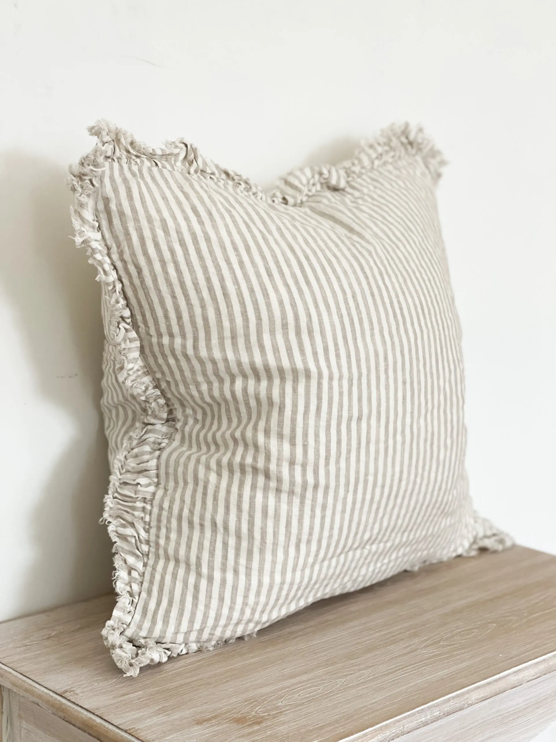 Ellenvale Interiors Hallie Natural Beige Stripe Ruffle Cushion - Soft Furnishings for Your Home