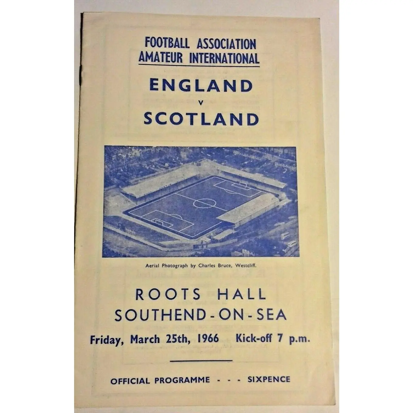 England v Scotland Match Programme Amateur International 25/3/1966 Roots Hall.