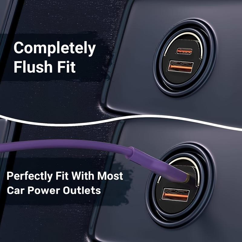 USB A + C dual port fast charging mini pull ring car charger, pd30w + qc3.0 type C car charger adapter, supports 5V 2.4A charging wide compatibility 8
