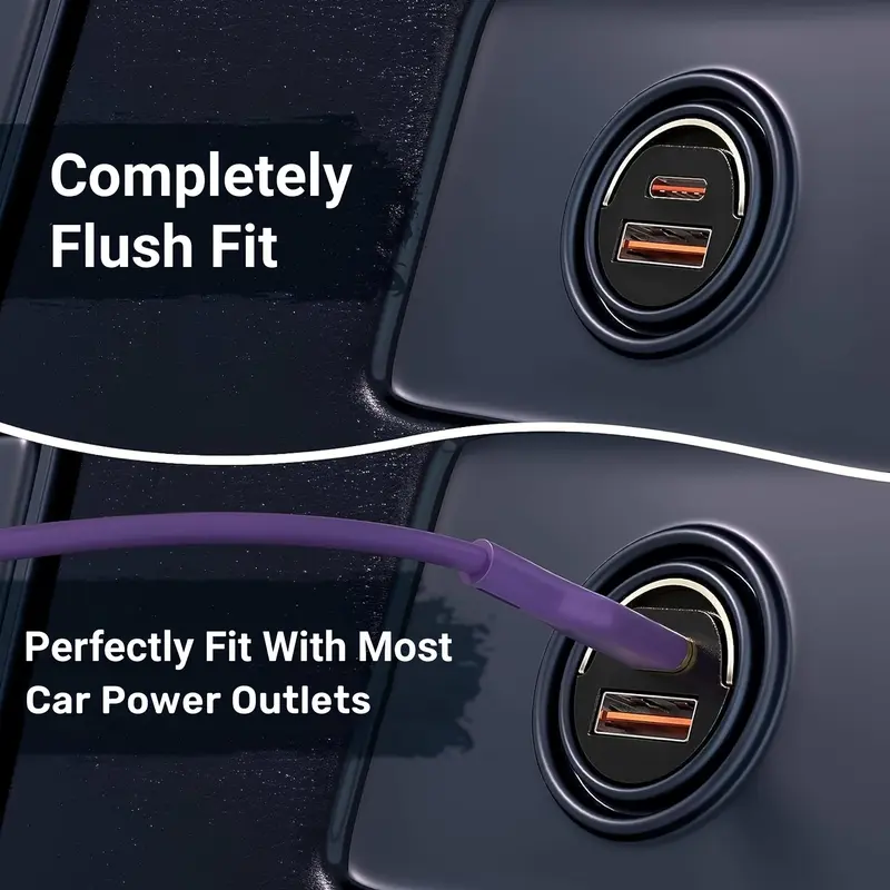 USB A + C dual port fast charging mini pull ring car charger, pd30w + qc3.0 type C car charger adapter, supports 5V 2.4A charging wide compatibility 8